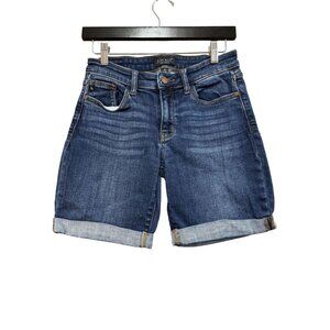 Judy Blue Denim Cuffed Bermuda Shorts S Blue Stretch